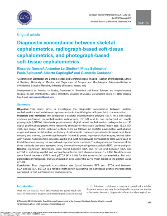 Diagnostic concordance between skeletal cephalometrics, radiograph