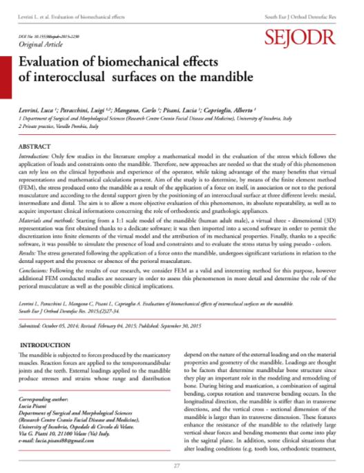 Evaluation of biomechanical effects of interocclusal surfaces on the mandible