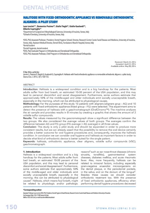 Halitosis with fixed orthodontic appliance vs removable orthodontic aligners a pilot study