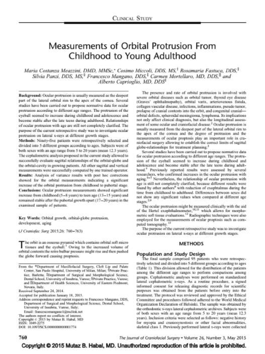 Measurements of orbital protrusion from childhood to young adulthood