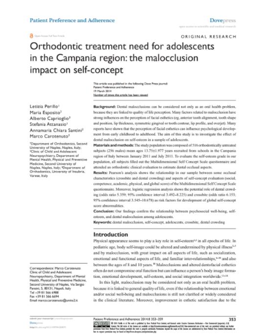 Orthodontic treatment need for adolescents in the Campania region