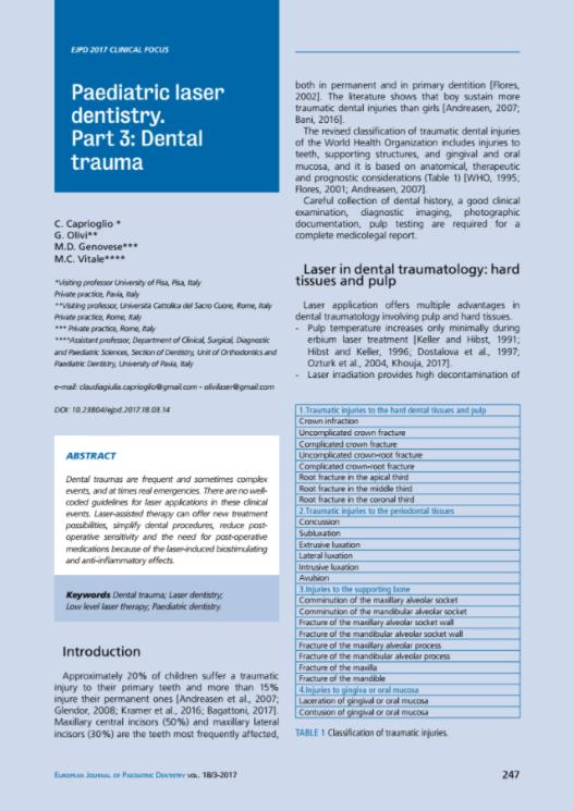 Paediatric laser dentistry III Dental trauma