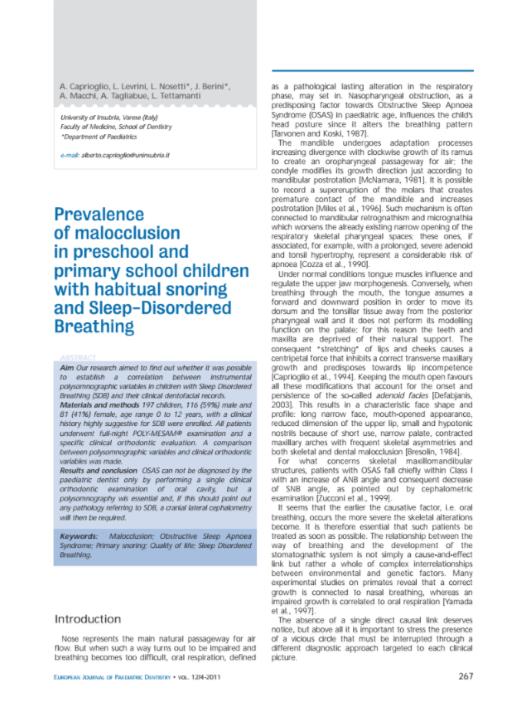 Prevalence of malocclusion in preschool and primary school