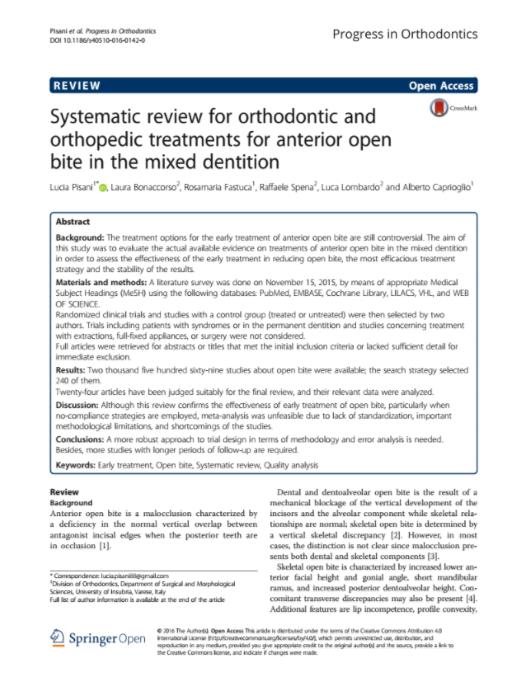 Systematic review for orthodontic and orthopedic treatments