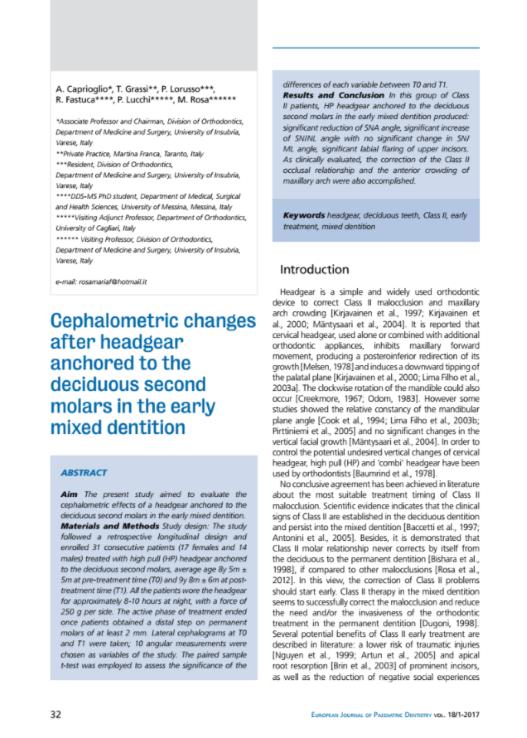 Cephalometric changes after headgear anchored