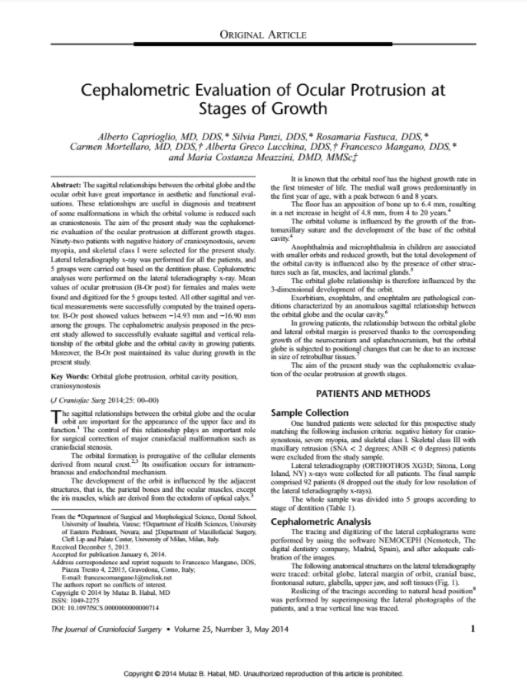 Cephalometric evaluation of ocular protrusion at stages of growth