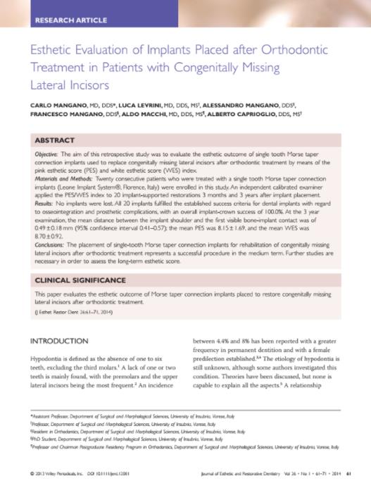 Esthetic evaluation of implants placed after orthodontic treatment