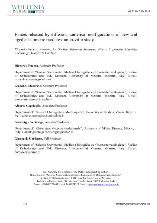 Forces released by different numerical configurations of new and aged elastomeric modules