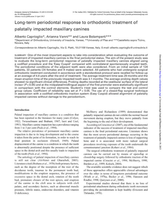 Long-term periodontal response to orthodontic treatment of palatally impacted maxillary canines