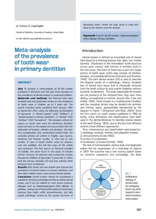 Meta-analysis of the prevalence of tooth wear in primary dentition