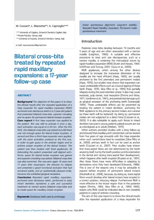 Bilateral cross-bite treated by repeated rapid maxillary expansions