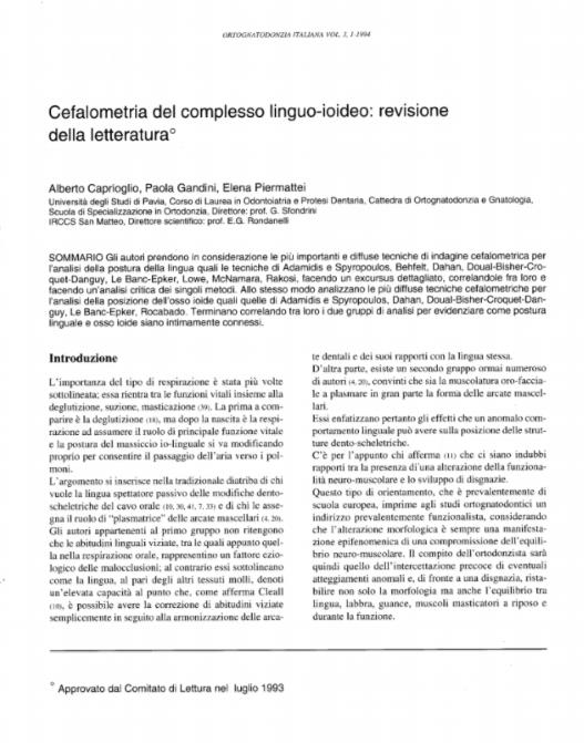 Cefalometria del complesso linguo-ioideo