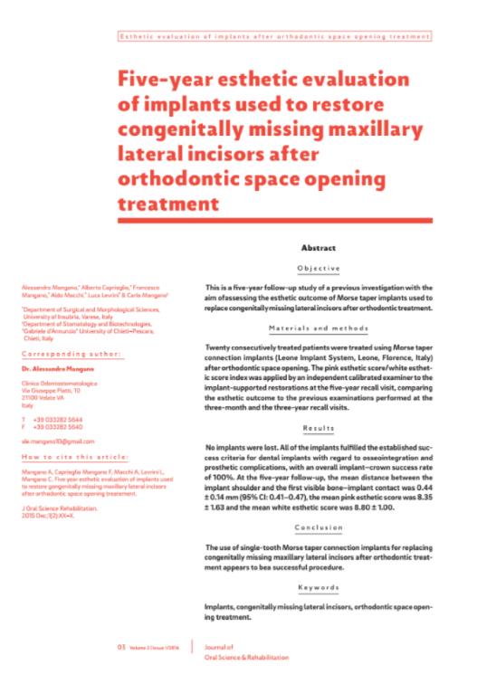 Five-year esthetic evaluation of implants used to restore congenitally missing maxillary lateral incisors