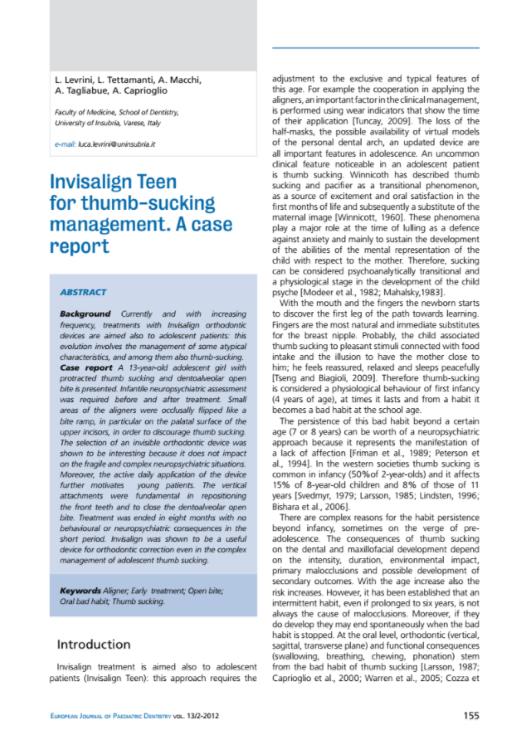 Invisalign Teen for thumb-sucking management. A case report