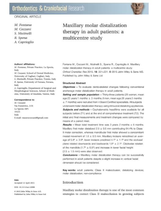 Maxillary molar distalization therapy