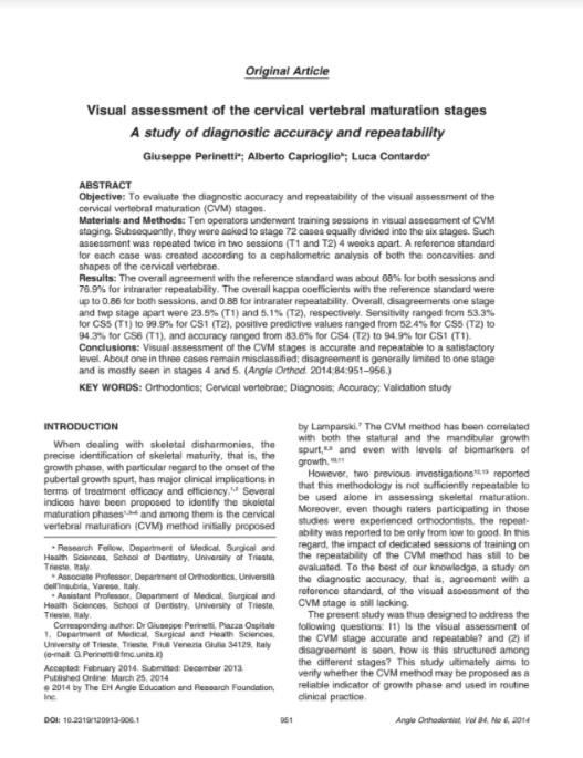 Visual assessment of the cervical vertebral maturation stages